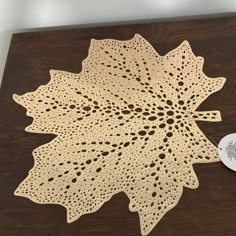 NWT- Set of 4- Metallic Gold- Fall Maple Leaf Shaped Cutout Placemats